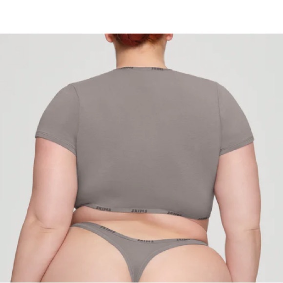 SKIMS COTTON LOGO SUPER CROPPED T-SHIRT SZ LARGE COLOR SMOKE - Picture 3 of 9